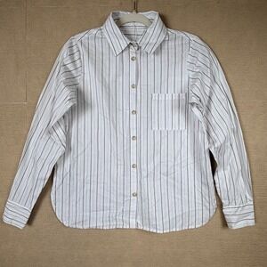 Mus & Bombon Women White Brown Striped Cotton Button Down Shirt Small NWT Spain